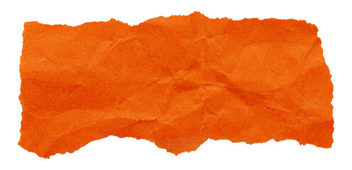 Ripped piece of bright orange crumpled paper, isolated element to create autumn holiday collage