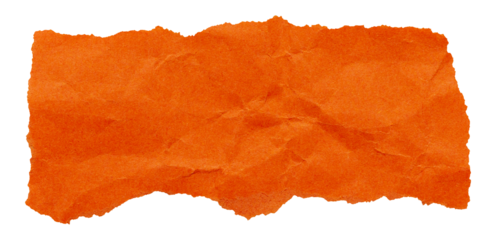 Ripped piece of bright orange crumpled paper, isolated element to create autumn holiday collage