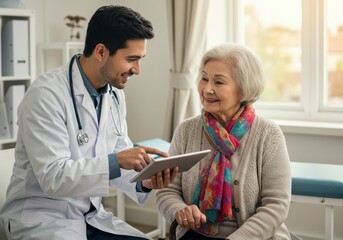 Obraz premium Doctor consulting with an elderly patient