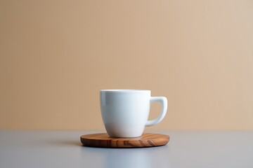 Empty White Coffee Cup on Wooden Coaster single