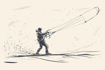 Young agile Indian man cricket player hitting the ball precisely in a modern graphic illustration created with a single continuous line drawing, representing sport exercise concept, perfect for