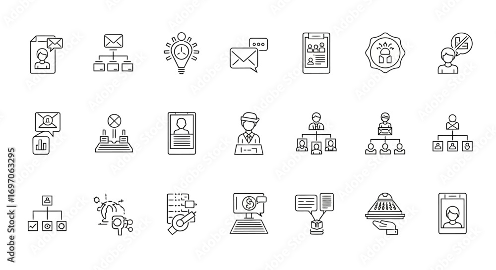 Poster vector icons set of business management and corporate structure line icon set. eps editable