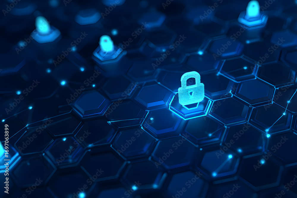 Poster modern conceptual hi tech, mechanical technology cybr security privacy informaion network concept is
