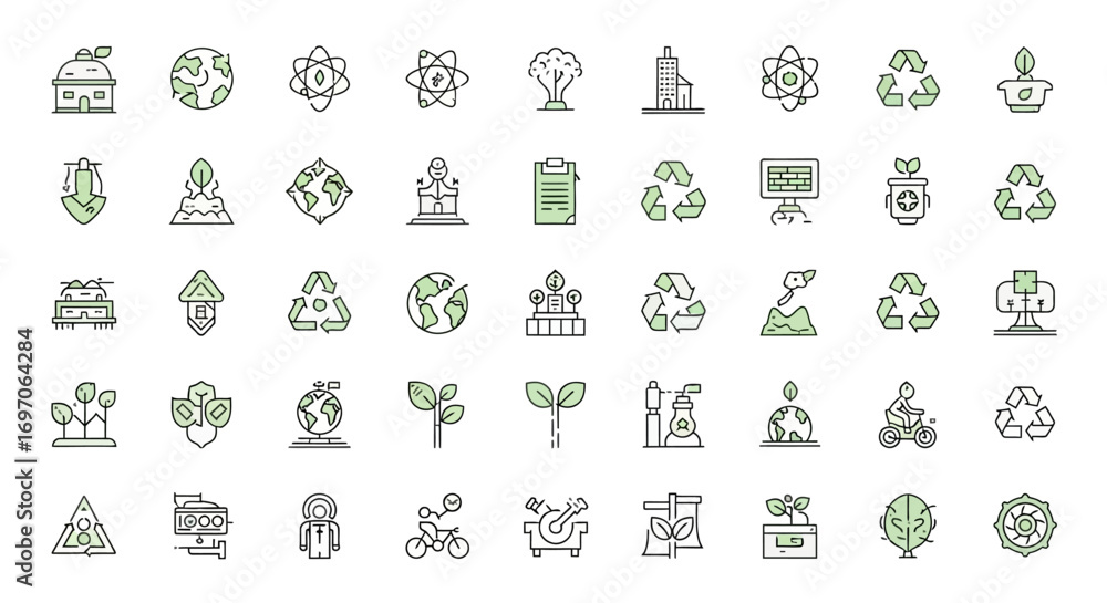 Poster vector icons set of ecology and environment thin line icon set for sustainability concepts. eps edit