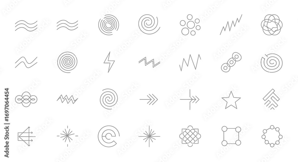 Poster vector icons set of hand drawn abstract doodle shapes collection of sketchy line art icons and symbo