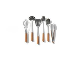 Essential Stainless Steel Kitchen Utensils Set with Wooden Handles for Everyday Cooking and Serving Tasks