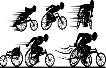 Obraz premium man in wheelchair racing with speed motion lines vector silhouette laser cutting engraving 