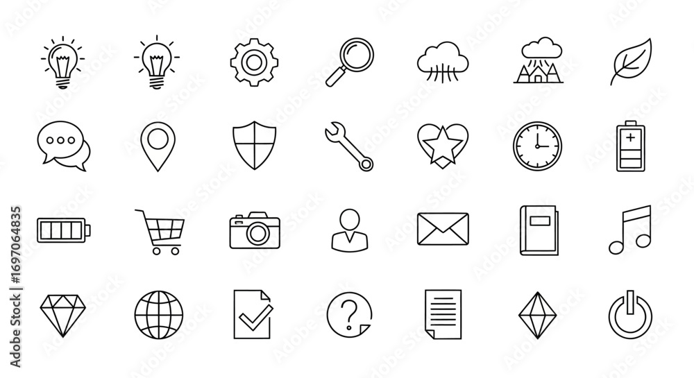 Poster vector icons set of hand drawn doodle icon set for web and mobile applications. eps editable