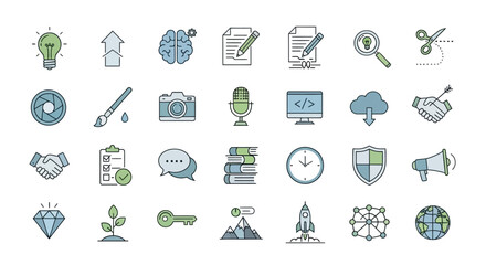Fototapeta premium Vector Icons Set of Hand drawn doodle icon set for business and technology. EPS Editable