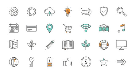 Vector Icons Set of Hand drawn doodle icon collection for web business and technology. EPS Editable