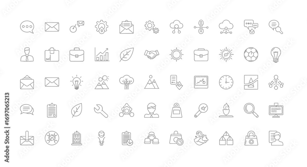 Poster vector icons set of hand drawn thin line icon set for business technology and communication. eps edi