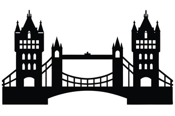Fototapeta premium Black silhouette of Tower Bridge in London with simplified details on a white background landmark architecture