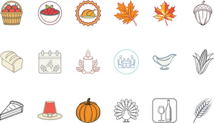 Thanksgiving Day Vector Icon Bundle Harvest and Celebration Elements