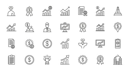 Vector Icons Set of Business Growth and Financial Success Outline Icons. EPS Editable