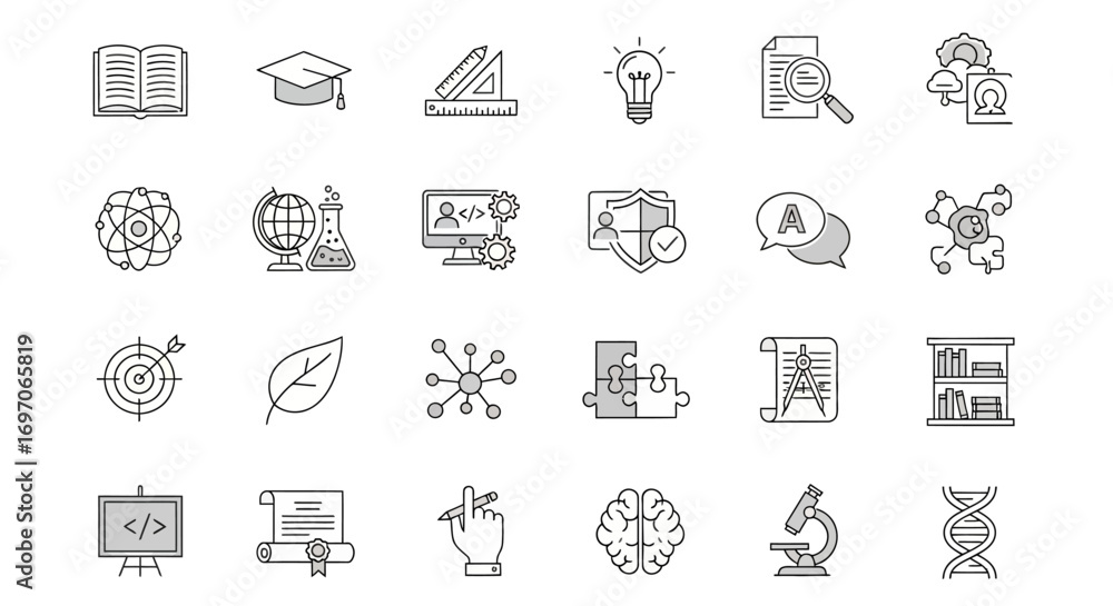 Poster vector icons set of set of thin line icons for science education and research. eps editable
