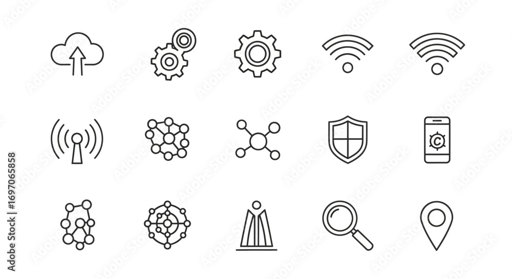 Poster vector icons set of technology and connectivity line icon set for web and mobile. eps editable