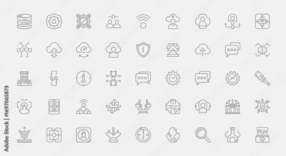 Poster vector icons set of technology and network communication thin line icon set. eps editable