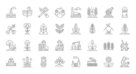 Vector Icons Set of Sustainable Agriculture and Ecology Thin Line Icon Set for Farming and Environment. EPS Editable