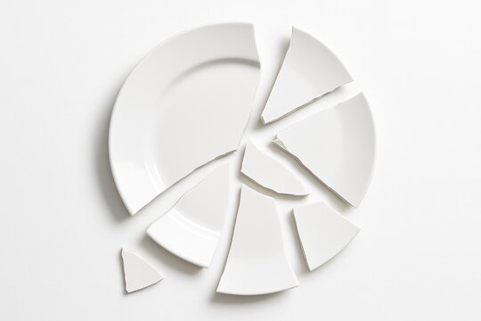 Broken White Ceramic Plate Isolated on White Background