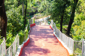 Colorful red cemented slope with unique polygon textures at Dream Holiday Park.