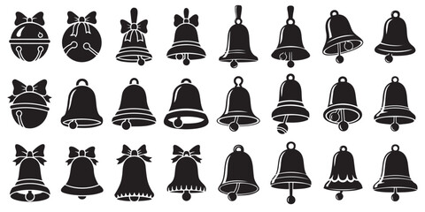 A set of bell silhouettes for a holiday, black silhouette on a transparent background, vector drawing for a stencil