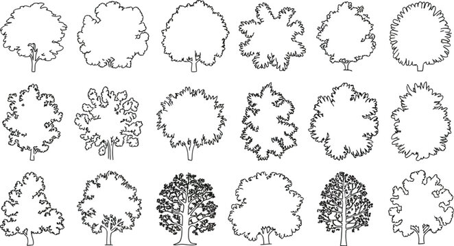 Collection of diverse tree outlines for architectural or design projects
