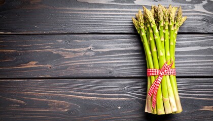 Fresh asparagus bunch on wooden table