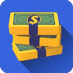 Minimalist 2D icon illustration of a stack of banknotes, simple flat design representing money, finance, economy, savings, payment, and financial business concepts