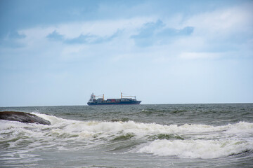 cargo ship in the sea, Cargo at sea off San Pedro, Ivory Coast – Maritime activity and international trade