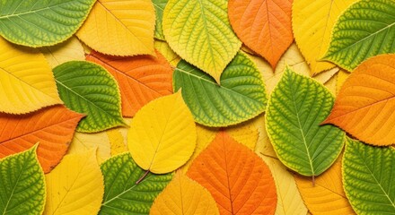 Fototapeta premium Brightly Colored Autumn Leaves Creating Natural Pattern