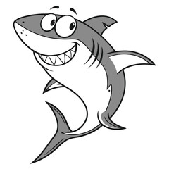 Obraz premium Grinning Cartoon Shark with Wide Eyes and Open Mouth on White Background fish animal