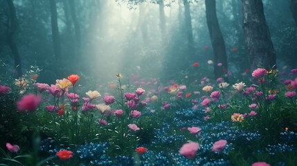 Enchanted woodland glowing with sunlight and blossoms high resolution picture