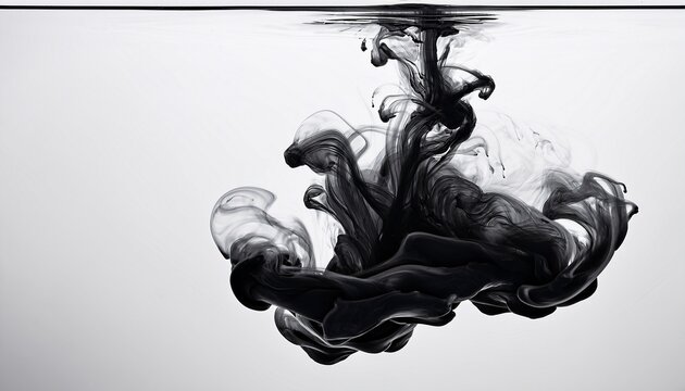 black ink swirls in water with negative space below