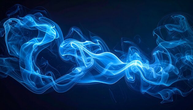 Abstract swirling blue smoke on black