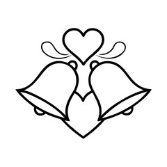 Wedding bells illustration with heart and decorative elements, minimalistic design