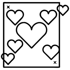 Valentine's card design with multiple hearts, simple outline and playful style