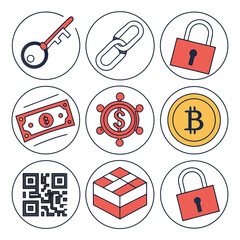 Collection of flat design icons for security and digital transactions