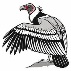 Vulture with spread wings perched on a rock