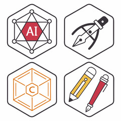 Artificial intelligence, chemistry, and creative tools concept icons