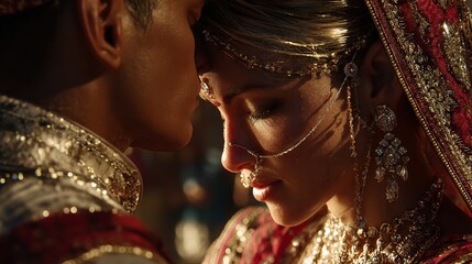 Intimate Embrace: Indian Bride and Groom Share a Tender Moment on Wedding Day