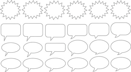 Fototapeta premium Collection of empty speech bubbles and starburst shapes for design and communication