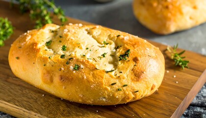 Fresh baked bread on wooden board