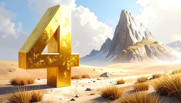 Golden number four in desert landscape