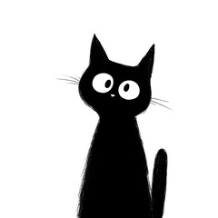 Fototapeta premium Black Cat Illustration with White Background, Minimalist Feline Artwork in Simple Graphic Style, Elegant Pet Silhouette Design for Posters, Prints, and Digital Projects
