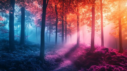 Enchanted woodland shining with pink and blue high resolution picture