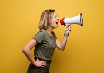 Woman shouting into a megaphone