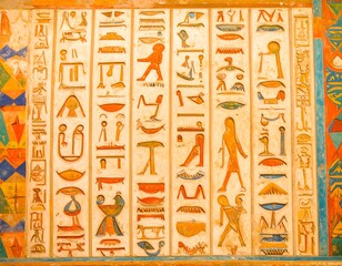 Ancient Egyptian hieroglyphs on a wall