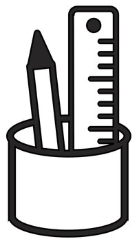 Simple Outline Pen and Ruler in Container Stationery Education Icon