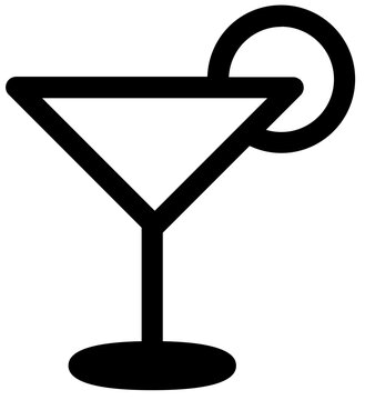 Simple Outline Drawing Cocktail Glass with Citrus Slice Beverage Icon