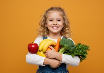 Happy girl with healthy food